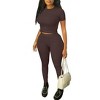 DOMETOUR Casual Workout Yoga Sports Two Piece Outfits for Women Fitted Crew Neck T-shirt High Waist Pants - 2 of 3