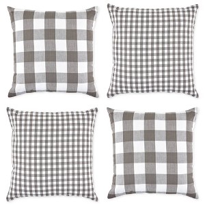 4pk 18"x18" Gingham Buffalo Check Assorted Square Throw Pillow Covers Gray/White - Design Imports - 1 of 4