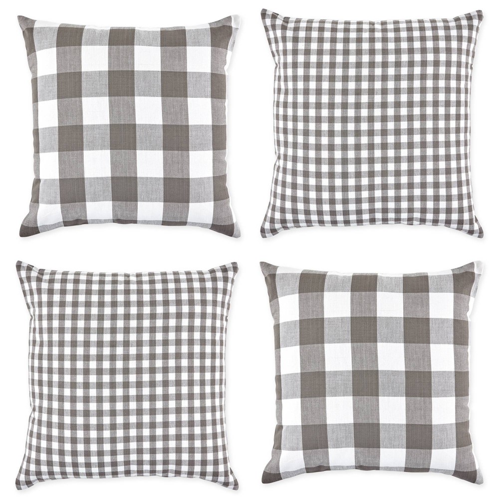 Photos - Pillow 4pk 18"x18" Gingham Buffalo Check Assorted Square Throw  Covers Gray