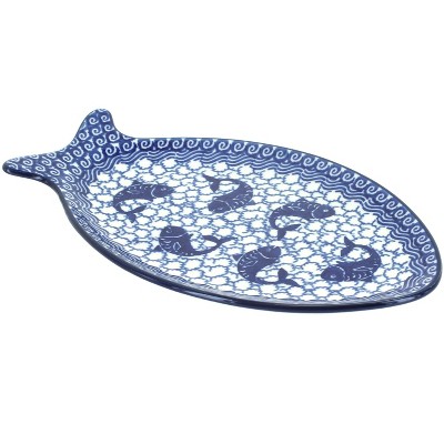 Blue Rose Polish Pottery Mosaic Beach Small Fish Platter