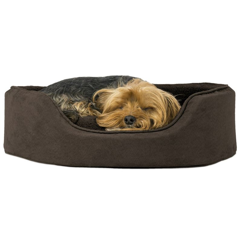 FurHaven Snuggle Terry & Suede Oval Cuddler Dog Bed, 1 of 5