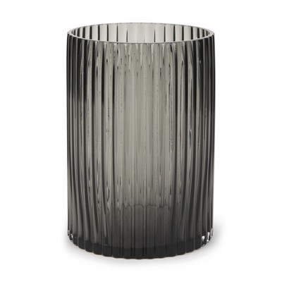 HomeRoots 8" Black Cylinder Ribbed Glass Table Vase