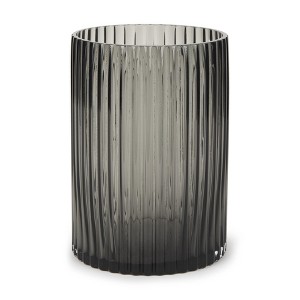 HomeRoots 8" Black Cylinder Ribbed Glass Table Vase - 1 of 4