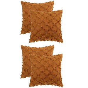 Unique Bargains Decorative Cozy Solid Color Cut Flower Checkered Throw Pillow Covers 4 Pcs - 1 of 4