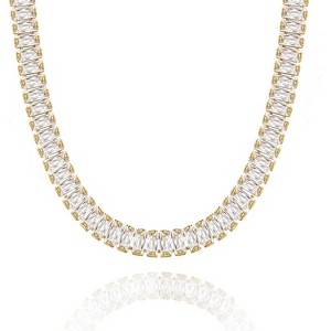 Summit Adventure 14K Gold Plated Diamond Tennis Necklace, CZ Baguette Chunky Cuban Choker for Women, Dainty Jewelry Gift - 1 of 4