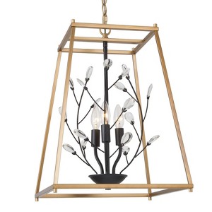 LNC Daenerys 3-Light 15" Modern Cage Small Crystal Chandelier, Gold and Black - 1 of 4