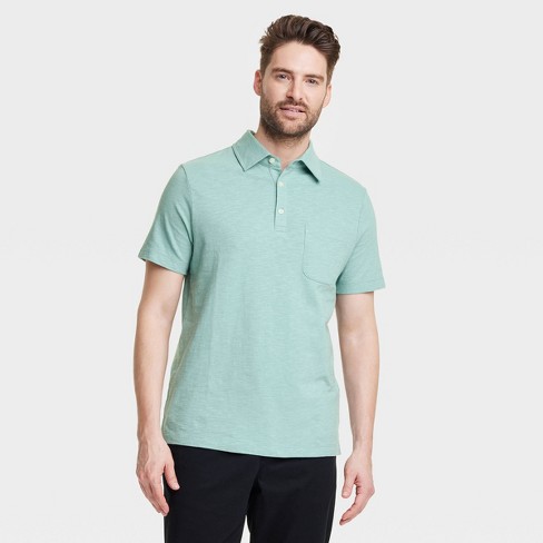 Men's Regular Fit Short Sleeve Slub Jersey Polo Shirt - Goodfellow & Co™  Aqua Green L