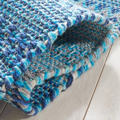 Coastal Charm Blue and Grey Cotton Handwoven Flatweave Rug - 3' x 5'