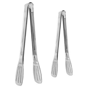 Unique Bargains Kitchen Tong Set for Cooking Stainless Steel Tongs with Stands Silicone 2pcs - Burgundy