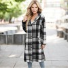 Amaryllis Women's Button-Up Plaid Coat Long Sleeve Hooded Trench Casual Layering Piece Versatile Fall Outerwear - 2 of 4