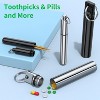4 Pieces Metal Portable Toothpick Holder, Aluminum Alloy Pocket Case with Keychain for Outdoor Picnic, Silver & Black - 3 of 4
