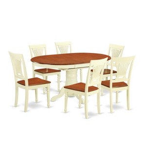 Dining Room Table Set 7 Piece Oval Kitchen Table with 6 Chairs Buttermilk Cherry Finish - 1 of 4