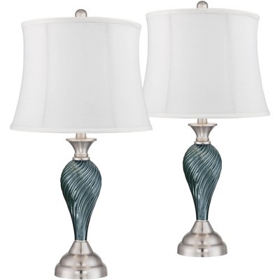 Regency Hill Arden Green-Blue Glass Twist Cream Shade Table Lamps Set of 2