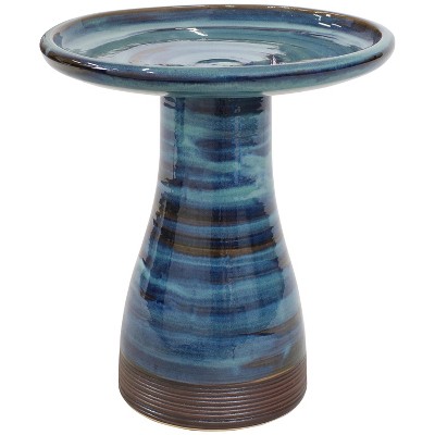 Sunnydaze Outdoor Weather-Resistant Garden Patio High-Fired Smooth Ceramic Hand-Painted Duo Tone Bird Bath - Galaxy Blue