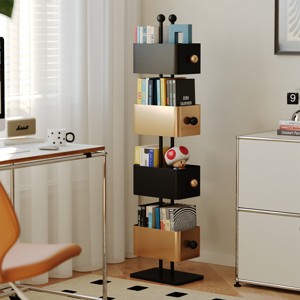 Vertical Bookshelf with Boho Cube Design and Metal Frame, 4-Tier Corner Storage Shelf for Bedroom or Home Office-3irtyhousy - 1 of 4