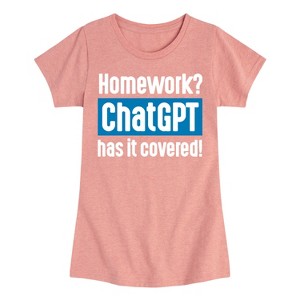 Girls' - Instant Message - Homework ChatGTP Has It Covered Fitted Short Sleeve Graphic T-Shirt - 1 of 4