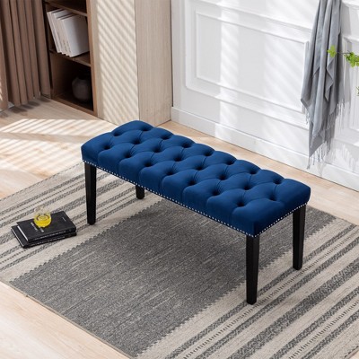 Velvet Bedroom Bench End Of Bed Bench With Sponge, Rubber Wooden Leg Velvet,45.28x16.93x18.90in(3.77*1.41*1.58ft)