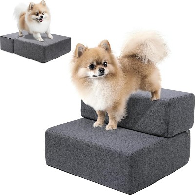 MaseiKar Dog Stairs Ramp for Beds and Sofas, Foldable Modular Pet Steps for Small Dogs, Non-Slip Durable Design with Washable Cover Gray