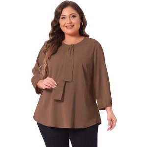 Agnes Orinda Women's Plus Size Stylish Tie Neck 3/4 Ruffle Sleeves Work Office Blouses - 1 of 4