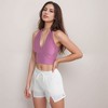Anna-Kaci Active Women's Ribbed Halter Crop Tank Top with Deep V Neckline Seam Detailing - 3 of 4
