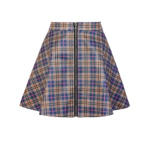 Allegra K Women's Plaid A-Line Zip Up High Waisted Skater Skirt - 1 of 4