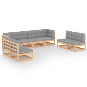 vidaXL 8 Piece Patio Lounge Set with Cushions Solid Wood Pine - Natural - 1 of 4