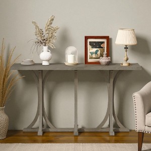 Mshliw 59.8'' Farmhouse Console Table with Oak Veneer Top & Curved Rubber Wood Legs, Entryway Sofa Table for Living Room, Hallway, Dining Room - 1 of 4