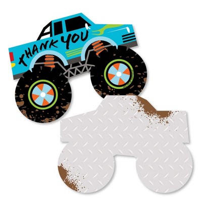 Big Dot of Happiness Smash and Crash - Monster Truck - Shaped Thank You Cards - Boy Birthday Party Thank You Note Cards with Envelopes - Set of 12