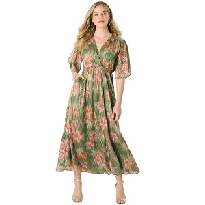 Roaman's Women's Plus Size Striped Lurex Maxi Dress - 1 of 4