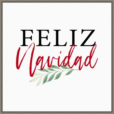 22" x 22" Feliz Navidad Script Framed Wall Canvas Green - Amanti Art