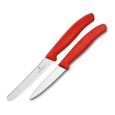 Victorinox Swiss 2 Piece Stainless Steel Utility and Paring Knife Set with Red Fibrox Handles