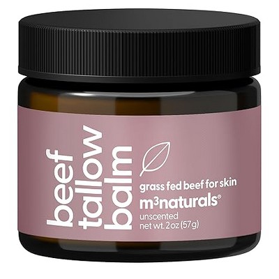 Grass Fed Beef Tallow Balm, Unscented Moisturizing Balm with Cold-Pressed Olive Oil and Beeswax for Skin, Body and Face, M3 Naturals, 2oz