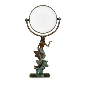 SPI Home Brass Mermaid & Dolphin Mirror with Marble Base – 18" Coastal Vanity Accent - 1 of 3