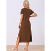 cheibear Women's V Neck Short Sleeves with Pockets Slit Long Nightgown - 3 of 4