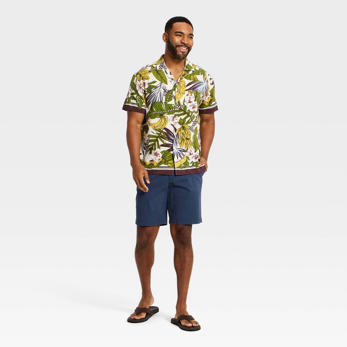 Men's Short Sleeve Vacay Floral Button-Down Shirt - Goodfellow & Co™ Brown - thumbnail 3