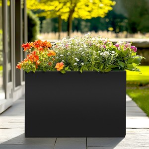 TOAOTBNBO Metal Rectangular Planter with Drainage Holes, Modern Planter with Removable Shelf, Tall Planter for Garden and Porch, Black - 1 of 4