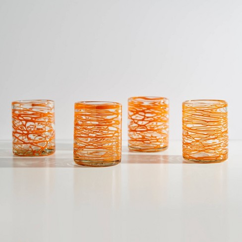 Mexican Handblown Drinking Glasses Set of 4 Orange Swirl - Verve Culture - image 1 of 4