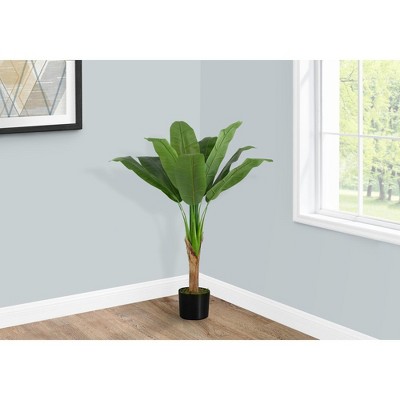 Monarch Specialties Artificial Plant 43 inch Tall Banana Tree Indoor Faux Fake Floor Greenery Potted Real Touch Decorative Green Leaves Black Pot