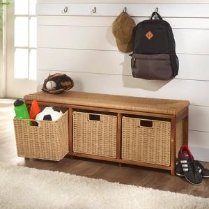 Badger Basket Kid's Storage Bench with Woven Top and Baskets Brown: Toddler Ottoman, Wood Frame, 150 lb Capacity - 1 of 4