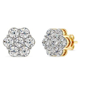 Gilded Lab-Grown Diamond 7 Stone Flower Earrings in 925 Sterling Silver & 14KT Yellow Gold-Plated Silver | 1/4, 1/2, 1, 2 Carat Total Weight - 1 of 4