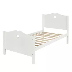 Twin Size Wood Platform Bed with Headboard, Footboard and Wood Slat Support White-ModernLuxe