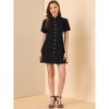 Allegra K Women's Puff Short Sleeve Collared Button Front Mini Denim Dress - 3 of 4