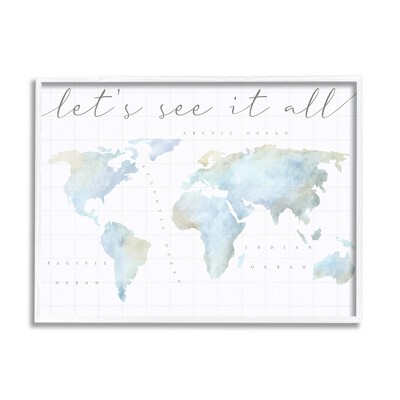 Stupell Industries Let's See It All World Map Framed Giclee