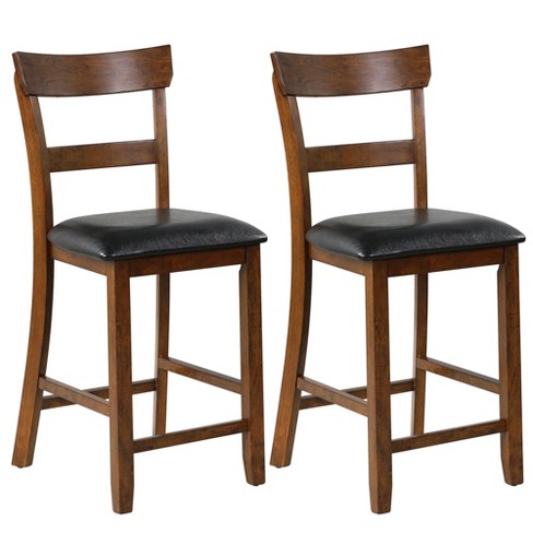 Costway Set Of 2 Barstools Counter Height Chairs W Leather Seat 