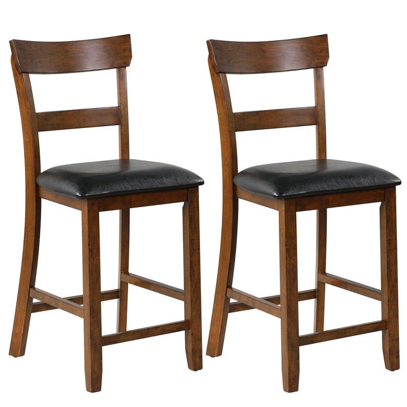 Costway Set of 2 Barstools Counter Height Chairs w/Leather Seat & Rubber Wood Legs, 1 of 11