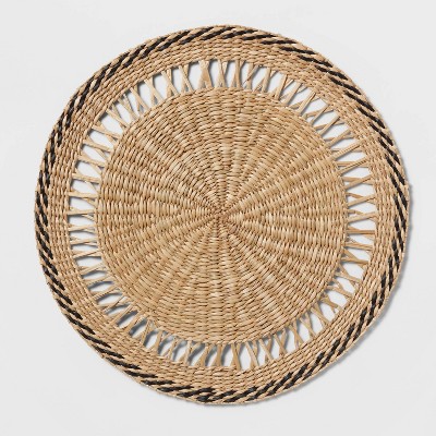Seagrass Black Border Charger - Threshold™: Round Traditional Placemat, Multicolor, 15" Diameter, Diamond Pattern