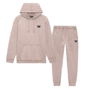 Dalix Butterfly Embroidery Washed Sweatsuit Set Hoodie Jogger Soft Fleece Relaxed Fit Lounge Womens in Zinc L Large - 1 of 4