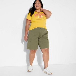 Women's Pooh Ringer Short Sleeve Graphic Baby T-Shirt - Dark Mustard Yellow - 1 of 3
