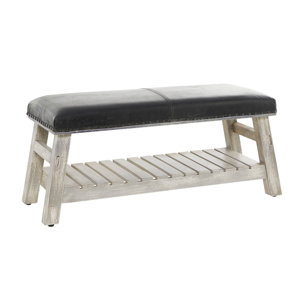 Photos - Garden Furniture Rustic Wood Bench Black - Olivia & May