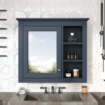 VYNXARIA 30'' x 28'' Wall-Mounted Medicine Cabinet with Mirror & Open Shelves.